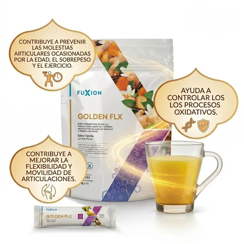 Golden FLX Fuxion: deliciosa bebida a base de cúrcuma y jengibre que protege tus articulaciones y mejora la movilidad.