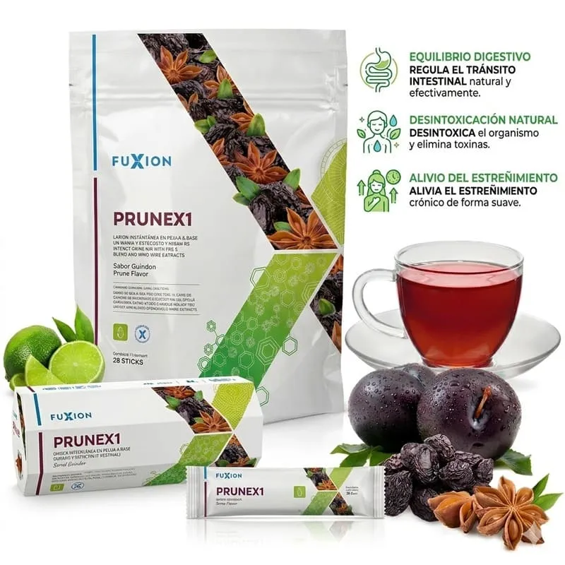 Té natural Prunex 1 Fuxion. Desintoxica el colon, alivia el estreñimiento y mejora el tránsito intestinal rápido.