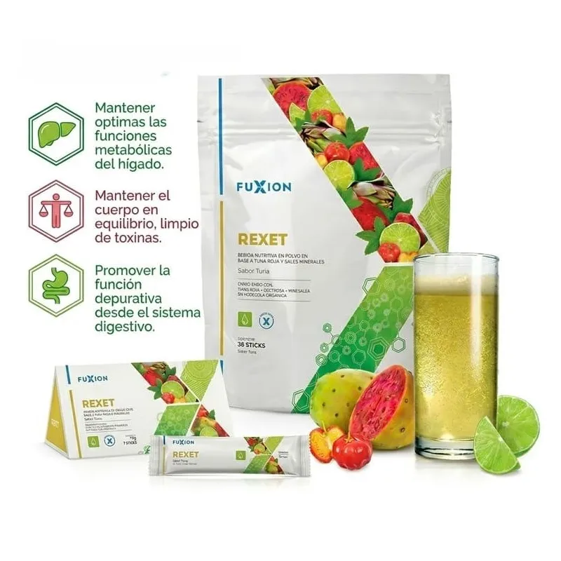 Bebida efervescente Rexet Fuxion. Protege tu hígado, elimina toxinas y recupera tu bienestar tras excesos.