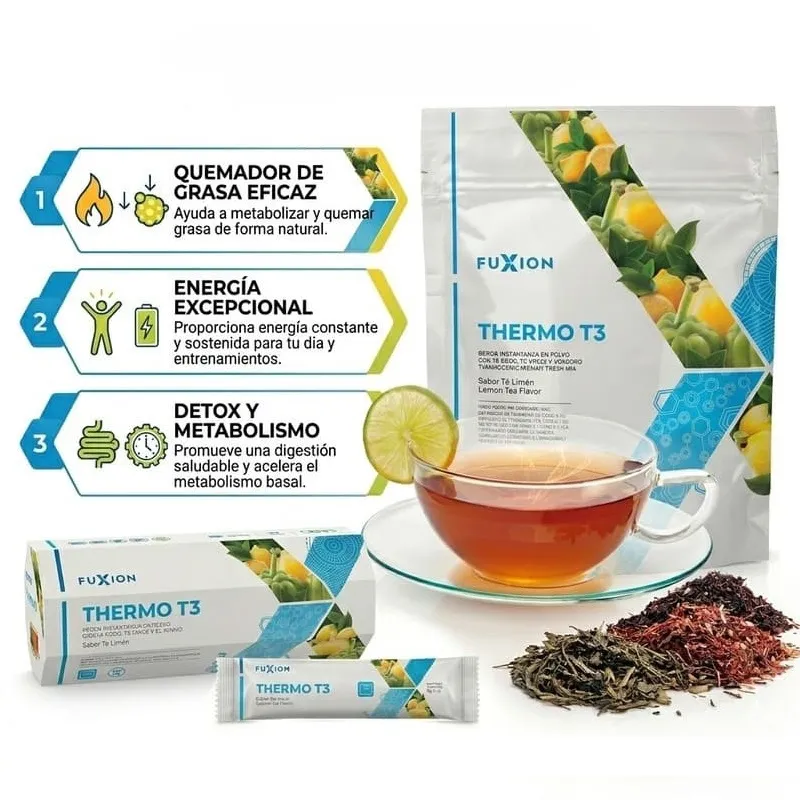 Thermo T3 Fuxion. Té de limón quemador de grasa que acelera el metabolismo y aumenta la energía de forma natural.